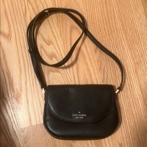 Kate Spade Black Leather Crossbody Bag with Curved Flap